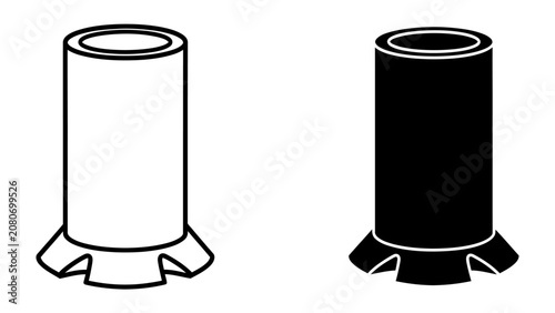 Obraz na płótnie Cylinder Icons with Frilled Base: Two stylized cylinder icons, one outlined and one solid black, featuring a distinctive frilled base, presented side-by-side for comparison