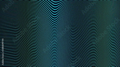 Abstract glowing teal and blue wavy lines motion background.