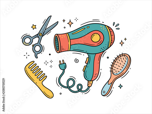 Hair salon beauty vector doodle icon set
