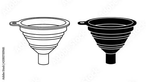 Tableau sur toile Collapsible Funnel Duo: A practical collapsible funnel in both outline and solid black, showcasing its flexible design for efficient liquid transfer and storage