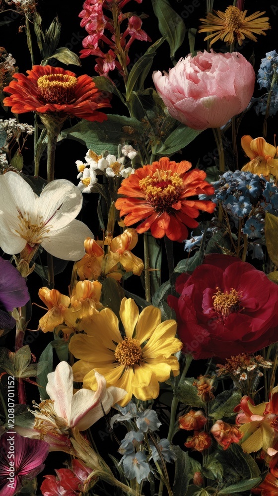 Fototapeta premium Vibrant floral bouquet on black.
