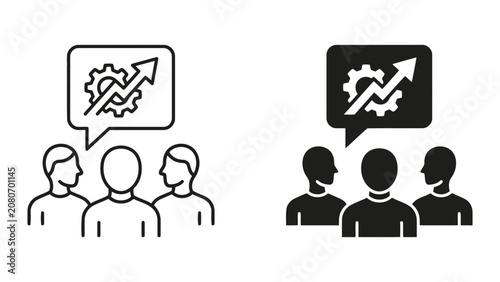 Business team discussion with strategic growth and development icon, teamwork