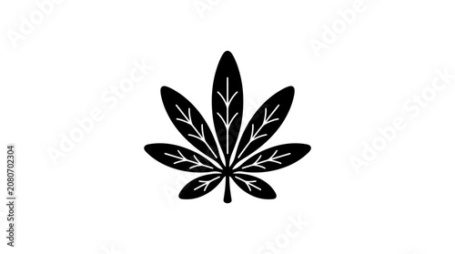 Black and white cannabis leaf illustration on a white background