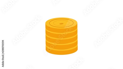 Flat Animation Stack of Gold Coins Isolated on White Background