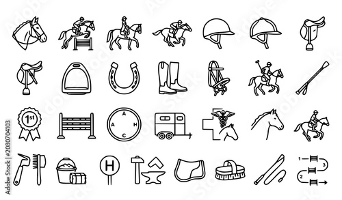 Tableau sur toile Equestrian Sport Line Icon Set Black and White Vector