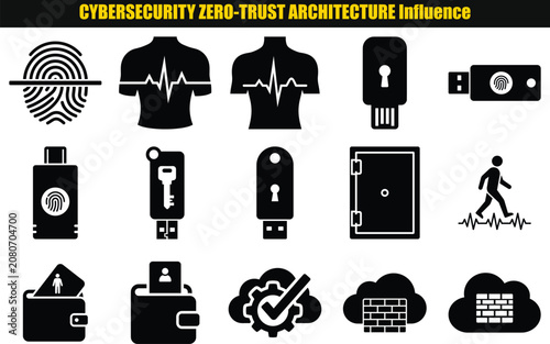 Collection Of Security Related Shapes Including Fingerprint Padlock And Human Figures protection key lock figure access control identification authentication digital