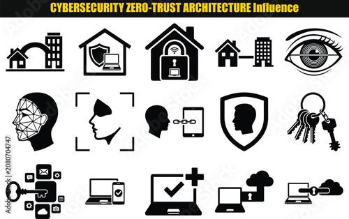 Collection Of Security And Privacy Pictograms Depicting Digital Protection And Surveillance Concepts data cybersecurity monitoring access control authentication identification laptop