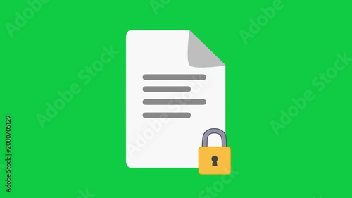 Animated protected file icon with lock for secure data storage
