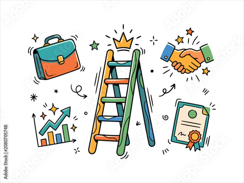 Career corporate success vector doodle set