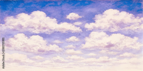 Beautiful Blue Sky with Fluffy White Cumulus Clouds on a Sunny Summer Day Cloudscape Background