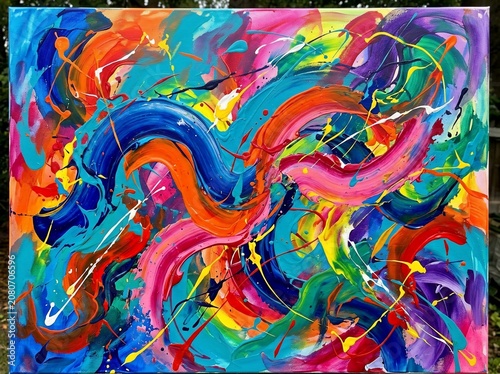 vibrant abstract acrylic painting with colorful brush strokes