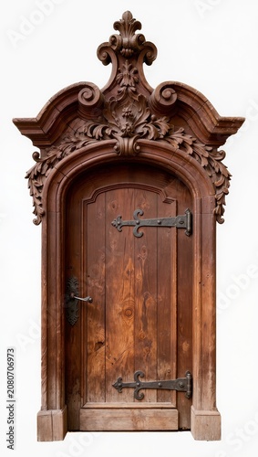 Ornately carved antique wooden entrance door