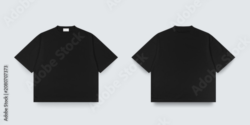 Foto Blank black boxy fit tees, boxy fit tees with white label, boxy fit tees for moc