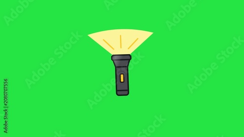 Cartoon Flashlight with Yellow Beam on Green Screen