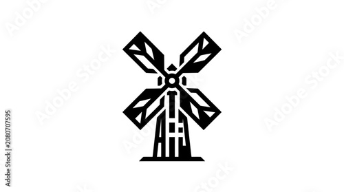 Traditional windmill silhouette icon on white background