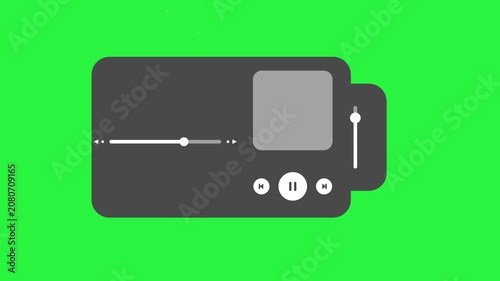 Minimalist Music Player UI Interface on Green Screen