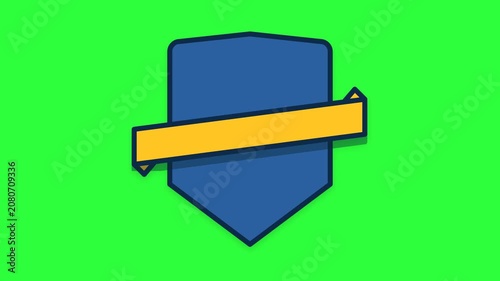 Blue Shield with Yellow Ribbon Banner on Green Screen