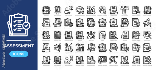 Cuadro en lienzo Business Assessment Icon Set, Corporate Skills Evaluation and Performance Review Line Icons Vector