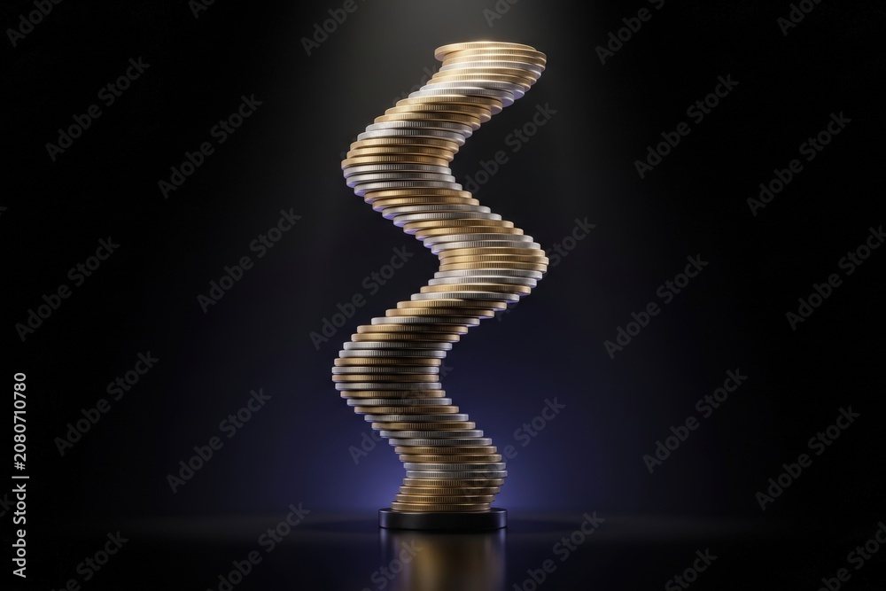 Obraz premium Spiral Coin Stack Representing Compound Interest and Long-Term Financial Growth