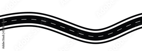 Wavy winding curves roads and horizontal path. Horizontal asphalt road template. Flat vector illustration isolated on transparent background. 