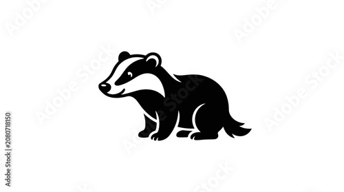 Black and white badger animal illustration on white background
