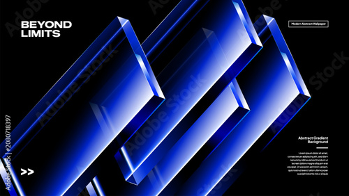 Abstract Blue Glass Cubes with Neon Reflection – Futuristic 3D Technology Background