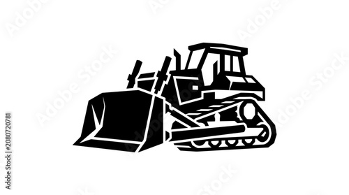 Black and white bulldozer illustration on white background