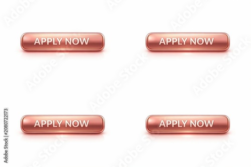 3d stylized apply now button with shiny gold metallic effect