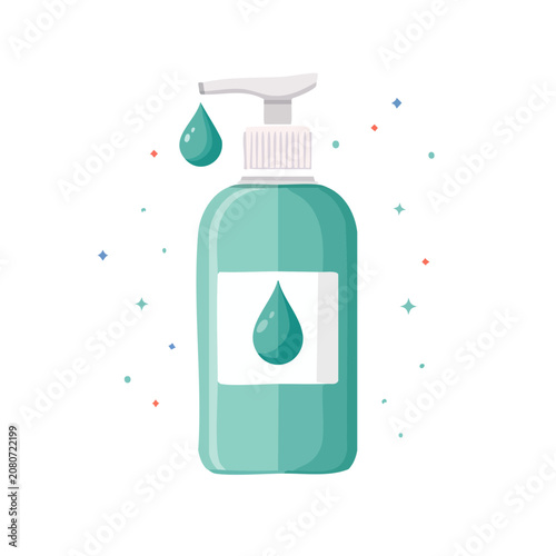 Flat vector illustration of a hand sanitizer bottle with pump