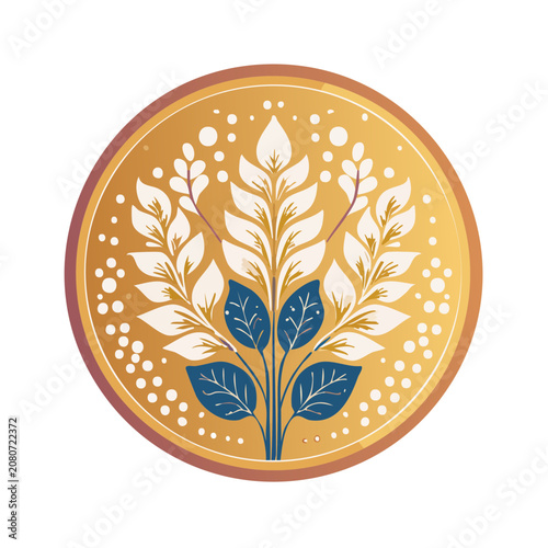 Ornamental Plant in Circular Frame Vector Illustration