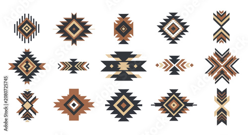 Fotografía Collection of Native American inspired geometric tribal patterns.