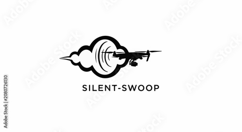 Sleek drone technology depicted in a minimalist logo with a cloud and sound waves.