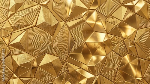 Golden geometric wall pattern with textured facets