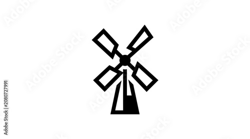 Minimalist black and white windmill icon on a white background