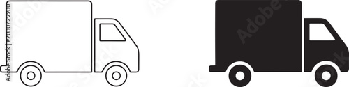 Truck icon set with black silhouette and linear outline vector.