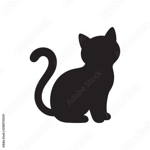 Tableau sur toile Black cat silhouette, feline icon, pet vector, animal shape isolated on White Ba
