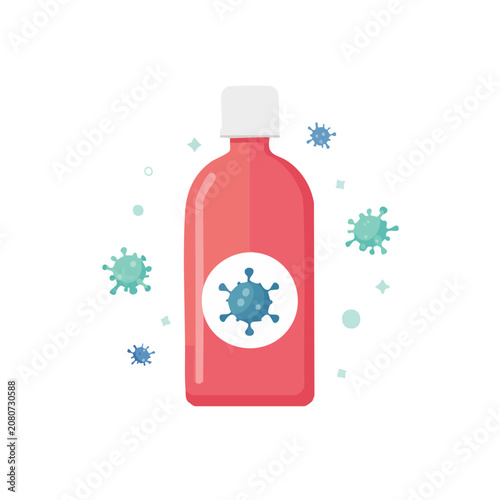 Medicine bottle with virus icon flat vector illustration
