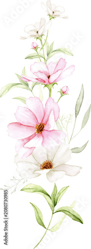 Vertical Watercolor Wildflower Bouquet Composition