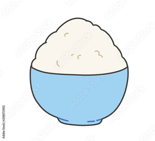 Photos Bowl of steamed rice in a light blue bowl/水色の器に盛られた山盛りのごはん