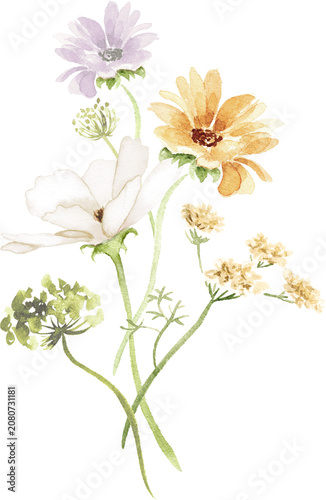 Colorful Watercolor Wildflower Bouquet Arrangement