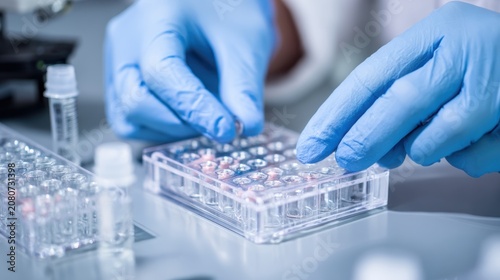 Gloved hands transferring small thyroid hormone tablets into counting tray in pharmacy