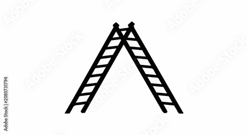 Two ladders leaning together forming an A-frame shape against a white background