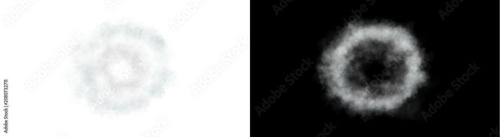 Naklejka premium A soft white circular smoke ring cloud effect floating in the air rendered with high detail on transparent PNG background