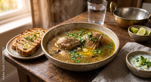Indian Style Chicken Soup with Fresh Herbs and Aromatic Spices