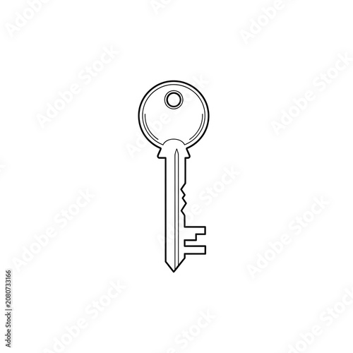 Minimalist black and white key illustration.