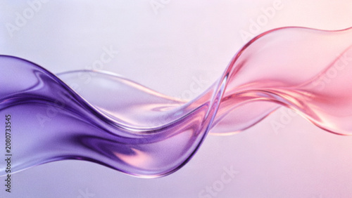 Fényképezés Abstract grainy holographic background with flowing translucent glass fluid waves in pastel purple pink and peach gradient colors for innovative tech promotions