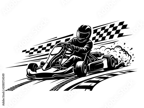 Dynamic Go Kart Racer Speeding on Track with Smoke Trails.