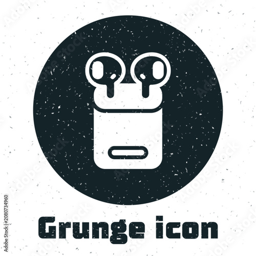 Valokuva Grunge Air headphones in box icon isolated on white background