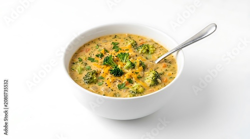 Creamy yellow lentil soup in white bowl.