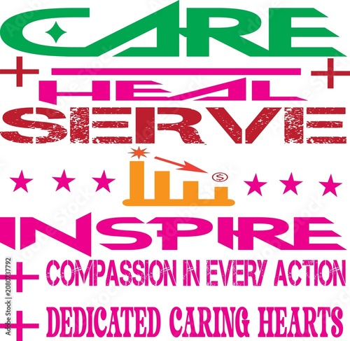 Care Health Service Typography Design with Compassion in Every Action and Dedicated Caring Hearts